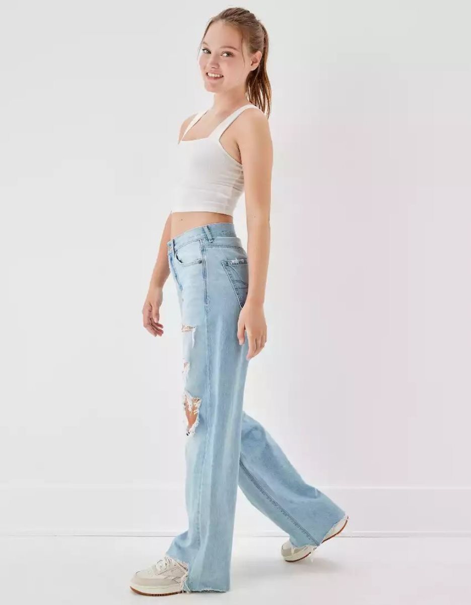 Jean American Eagle AE Ripped Super High-Waisted Baggy Larges-Leg Lavage Clair Femme | AEV-40948192